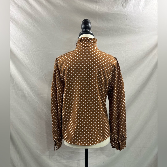Polka Dot Ruffle Trim Shirt Brown - Picture 8 of 9